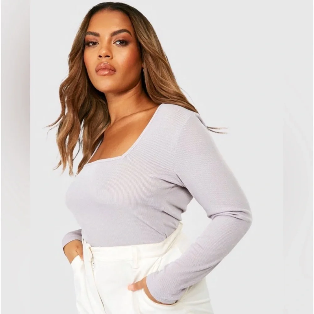 Boohoo SQUARE NECK LONG SLEEVE TOP - Picture 5 of 7
